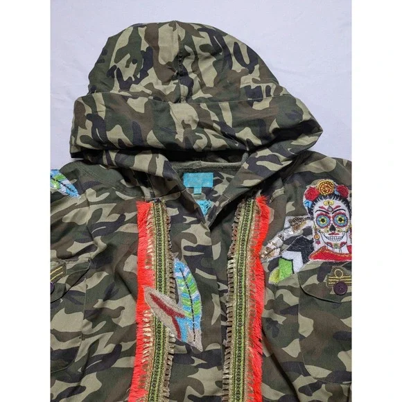 Antica Sartoria By Giacamo Cinque Women One Size Camo Embellished Hooded Jacket